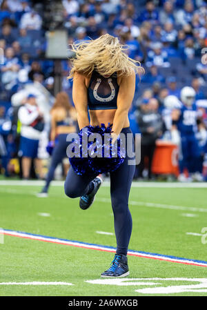Indianapolis, Indiana, USA. 27th Oct, 2019. Indianapolis Colts cheerleader performs during NFL football game action between the Denver Broncos and the Indianapolis Colts at Lucas Oil Stadium in Indianapolis, Indiana. Indianapolis defeated Denver 15-13. John Mersits/CSM/Alamy Live News Stock Photo