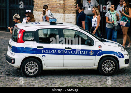 Rome Italy September 29, 2019 View of a Italian local police car parked in the streets of Rome in the morning Stock Photo
