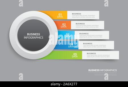 Infographics tab in horizontal paper index with 5 data template. Vector illustration abstract background. Can be used for workflow layout, business st Stock Vector