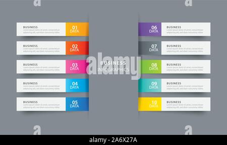 Infographics tab index in horizontal paper index with 10 data template. Vector illustration abstract background. Can be used for workflow layout, busi Stock Vector