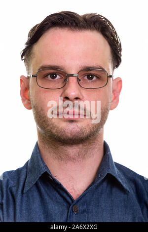 Face of formal young man wearing eyeglasses Stock Photo