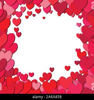 Valentines Day square frame with scattered hearts Stock Vector