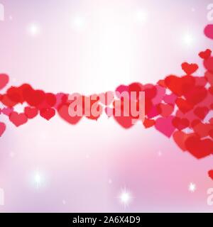 Valentines Day background with scattered blurred tender hearts Stock Vector