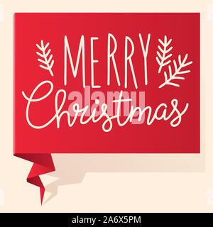 Red realistic detailed curved paper Merry Christmas banner isolated on white background. Vector illustration Stock Vector