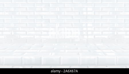 3D clean white tile table studio background textured for product display with copy space for display of content design.Banner for advertise product on Stock Photo