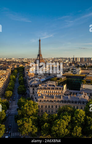 Eiffel Tower seen from atop the Arc de Triomphe Stock Photo