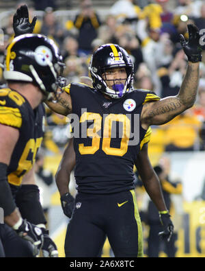 Pittsbugh, USA. 29th Oct, 2019. Pittsburgh Steelers free safety Minkah  Fitzpatrick (39) intercepts a Miami Dolphins quarterback Ryan Fitzpatrick  (14) pass in the third quarter of the Steelers 27-14 win at Heinz