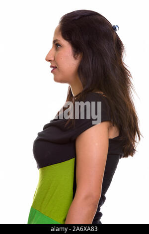 Close up profile view of happy Persian woman smiling Stock Photo