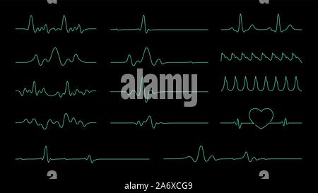 Pulse Line vector collection for element about heart rate and Cardiogram monitor. Stock Vector