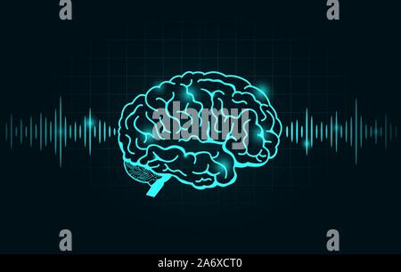 Brain wave and Frequency line on black graph. Nervous system. Stock Vector