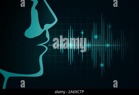 ound wave out of human mouth on black graph Stock Vector