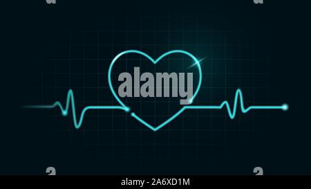 Pulse rate Line in Heart shape on green chart background. Stock Vector