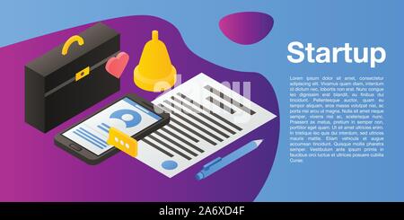 Startup concept banner, isometric style Stock Vector