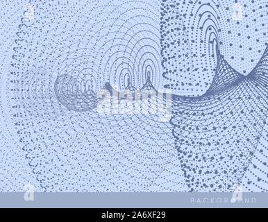 Array with dynamic particles. Swirl with connected dots. Abstract science or technology background. 3d vector illustration. Stock Vector