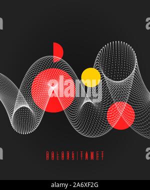 Spiral. Array with dynamic particles. Abstract grid design. 3d vector ...
