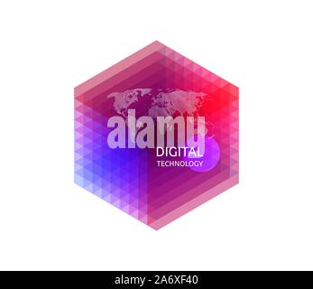 World map in digital tecnology style. Abstract geometric background with realistic cube. 3d vector illustration for advertising, marketing and present Stock Vector