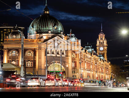 Melbourne Australia: The historic Flinders Street railway station in the heart of the city is a cultural icon of Melbourne. Stock Photo