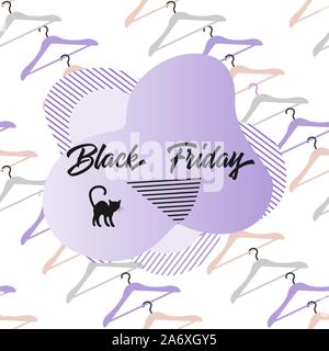 Seamless pattern with hangers and inscription Black Friday. Sale background. Price reduction advert. Purchase. Discount promo layout. Advertising. Des Stock Vector