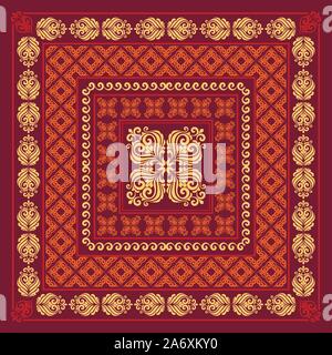Vector square frame template. Bandana with vintage ornament. Stock Vector