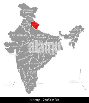 Uttarakhand red highlighted in map of India Stock Photo - Alamy