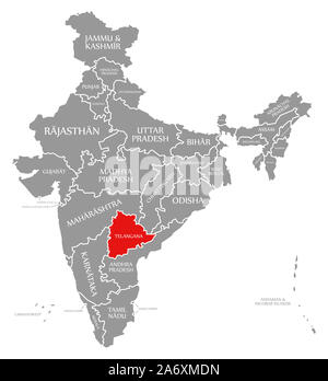 Telangana red highlighted in map of India Stock Photo
