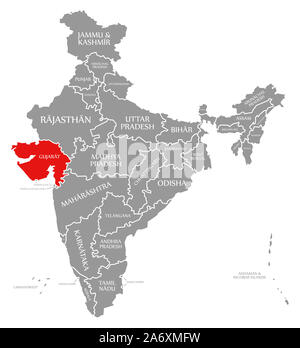 Gujarat red highlighted in map of India Stock Photo - Alamy