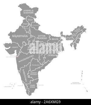 Daman and Diu red highlighted in map of India Stock Photo