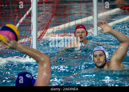 Fight for the ball between the water Polo club 'Dynamo-Moscow' and 'Dynamo-Stavropol' in the match of the Championship of Russia in the Palace of spor Stock Photo