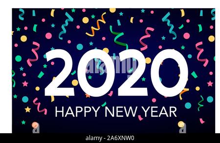 Happy New Year 2020 greeting card text design. Brochure design template, card, banner.  Stock Vector