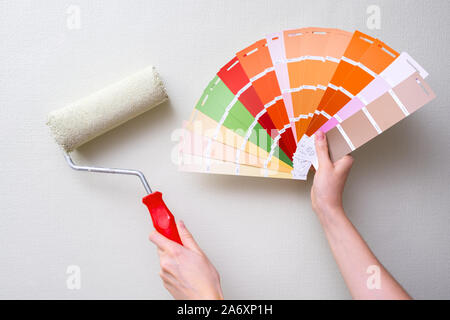 paint roller and color samples Stock Photo