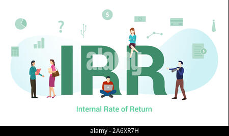 irr internal rate of return concept with big word or text and team people with modern flat style - vector Stock Photo