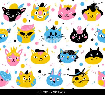 Vector seamless pattern for textile or wallpaper design with cats Stock Vector