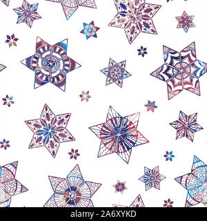 Elegant snowflakes seamless pattern, hand drawn and detailed, great for wrapping, textiles, banners, wallpapers - vector surface design Stock Photo