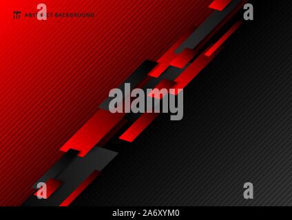Abstract technology template geometric diagonal overlapping separate contrast red and black background. Vector illustration Stock Vector