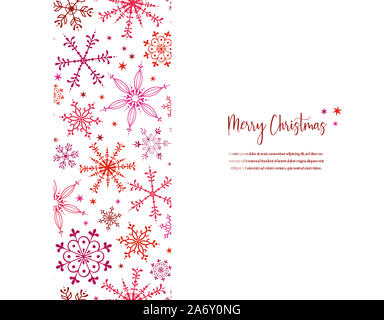 Beautiful snowflake vertical pattern - hand drawn in pink and red, great for invitations, banners, wallpapers - vector surface design Stock Photo