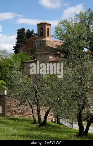 Bell tower of the Pieve of Santi Pietro e Paolo at Coiano. A Romanesque