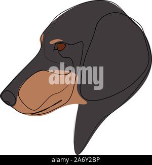 Continuous line Black Dachshund. Single line minimal style dog vector illustration Stock Vector