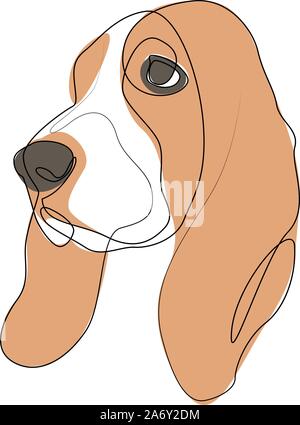 Continuous line Basset Hound. Single line minimal style dog vector illustration Stock Vector