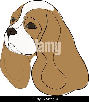 Continuous line King Charles Cavalier. Single line minimal style King Charles Spaniel dog vector illustration Stock Vector