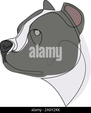 Continuous line Pit Bull. Single line minimal style Pitbull dog vector illustration Stock Vector
