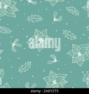 Hand Drawn Christmas Mistletoe Leaves Branch with Berries Vector ...