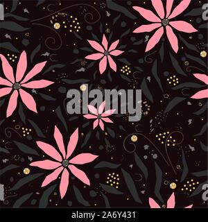 Hand Drawn Seamless Pattern with Pink Flowers. Great for wedding cards, postcards, t-shirts, bridal invitations,, dresses, posters, gift wrapping, wal Stock Vector