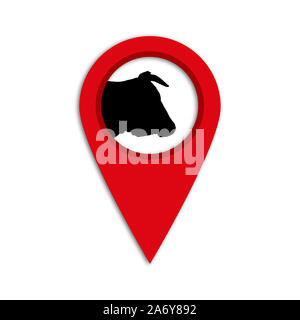 Cow locate point isolated on white background   geo pin with cow Stock Photo