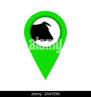 Cow locate point isolated on white background   geo pin with cow Stock Photo