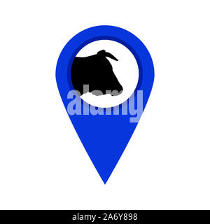 Cow locate point isolated on white background   geo pin with cow Stock Photo