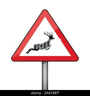 triangular warning sign jumping deer vector illustration EPS10 Stock Vector