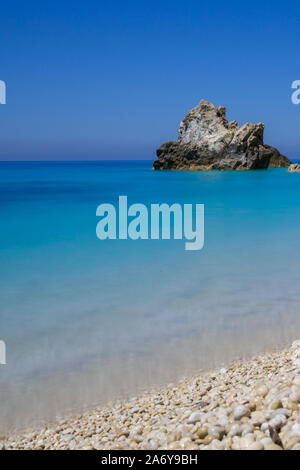 Milos beach and deep blue sea and sky on Lefkada island in Greece Stock Photo