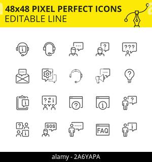 Icons for technical support and assistance. Qualified answer any time or consult with the specialist of our call-center. Speaker, headset, operator. Stock Vector