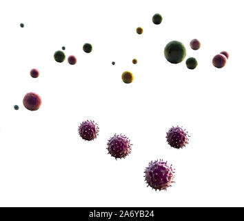 lymphocytes and viruses, cancer cell, 3d rendered cancer cell, Cancer cell and Lymphocytes,T-lymphocytes attack a migrating cancer cell Stock Photo