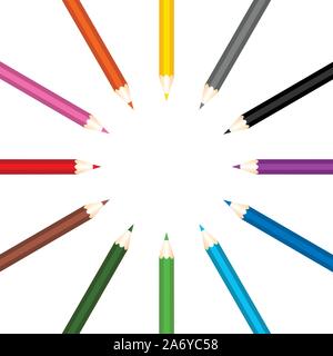 Color pencils set on isolated background. Education vector illustration Stock Vector